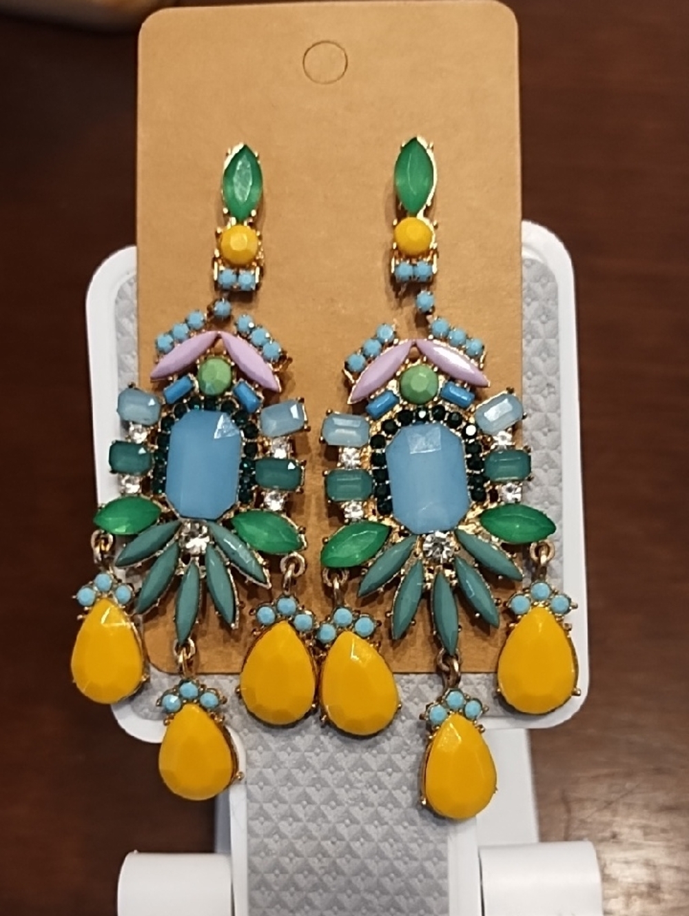 Colorful Statement Drop Earrings — Yellow, Turquoise & Green